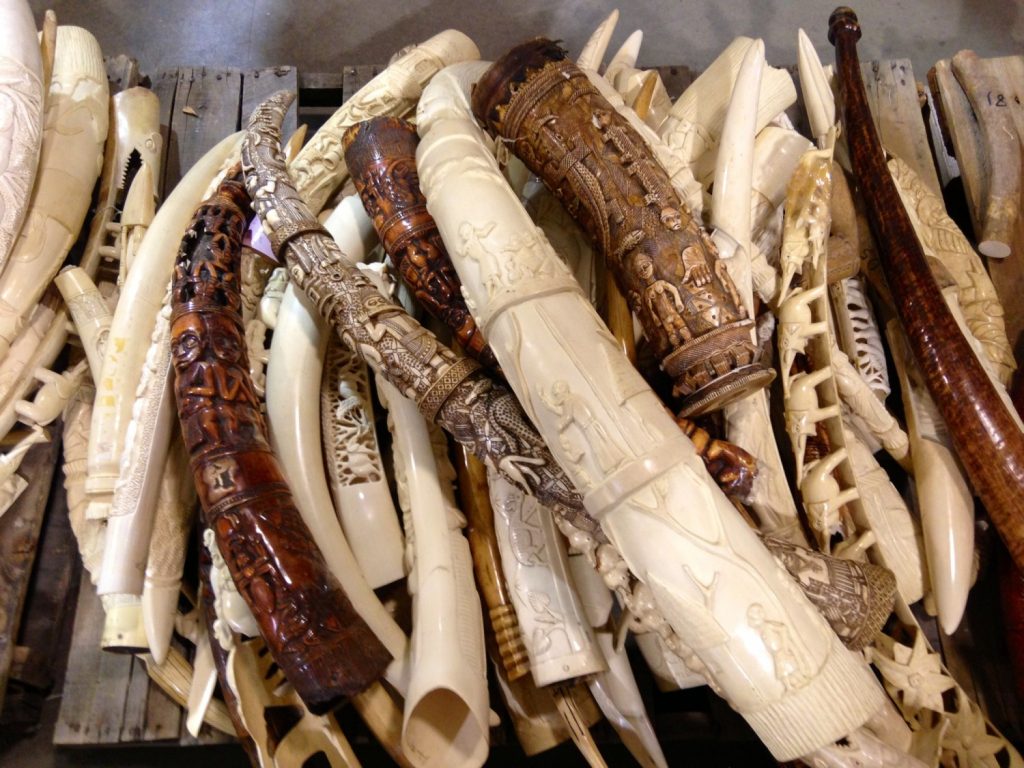 Carved elephant tusks.